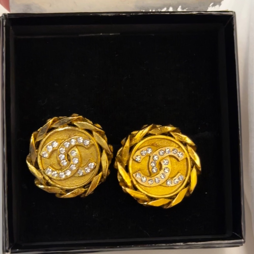 Authentic Vintage Chanel Gold and Crystal Earrings
